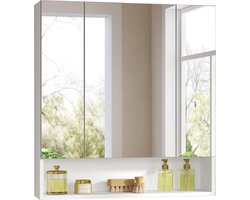 ACAZA Badkamerkast - Badkamer Spiegelkast – B 70 cm x H 75 cm - Wit - Badkamermeubel met Spiegel en Schappen