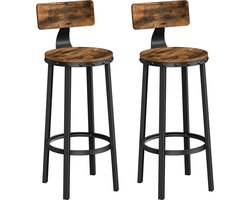 ACAZA Barkruk Per 2 - Barkrukken Set van 2 - Zithoogte 73 cm - Vintage Bruin - Rond Design - Barstoel - Barkrukken met Rugleuning en Voetsteun