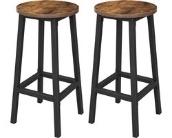 ACAZA Barkrukken set van 2 - Hoogte 65 cm - Vintage Bruin - Barkruk - Ronde Barkrukken - Barstoel met stabiel stalen frame