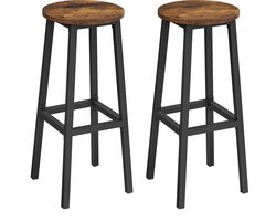 ACAZA Barkrukken set van 2 - Hoogte 75 cm - Vintage Bruin - Barkruk - Ronde Barkrukken - Barstoel met stabiel stalen frame