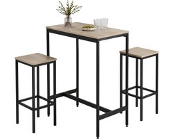ACAZA Bartafel met 2 Barstoelen – Bartafel Set - Lichte Eik - Bartafel met 2 Krukken - Ideaal voor Keuken, Woonkamer en Eetkamer