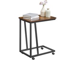 ACAZA Bijzettafel - Bijzettafel op Wieltjes - Zwart en vintage bruin - 50 x 35 x 59 cm (L x B x H) - Bedtafeltje op Wieltjes - Laptoptafel - Bijzettafel - Nachtkastje - Laptop Tafel - Laptoptafel op Wielen - Bijzettafel Bank