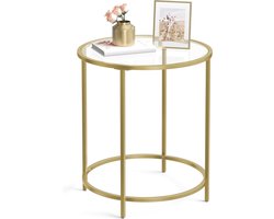 ACAZA Bijzettafel - Nachtkastje - Goud - Ronde Bijzettafel - Ronde Glazen Tafel - Koffietafel - Salontafel - Gehard Glas met Gouden Metalen Frame - Kleine Glazen Salontafel