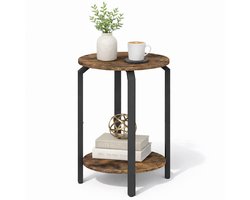 ACAZA Bijzettafel - Nachtkastje - Vintage Bruin en Zwart - 38.5 x 58 cm (B x H) - Banktafel - Ronde Salontafel - Salontafel Bruin - Bijzettafel Hout