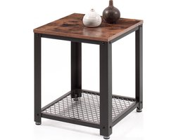 ACAZA Bijzettafel - Zwart en rustiek bruin - 45 x 45 x 55 cm (L x B x H) - 2 Verstelbare Gaasplanken - Kleine Salontafel - Tafel Industrieel - Banktafel - Bijzettafels - Bijzettafel zwart en bruin vintage - Bijzettafel hout - Houten Bijzettafel