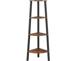 ACAZA Boekenkast - Boekenrek - Plantenrek - Hoekkast - 4 Legplanken - 34 x 34 x 125 cm - Zwart en Vintage Bruin