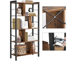 Acaza Boekenkast - Industriële Look - Hout/Metaal -74x30x155cm - Zwart/Bruin