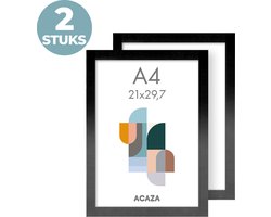 ACAZA Fotolijst - Fotokader - Fotolijst A4 - Fotokader A4 - 21x29,7 cm - Set van 2 - MDF Hout - Zwart