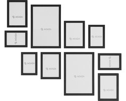 ACAZA Fotolijst - Fotolijst collage - Fotokader collage - Collagelijst voor 10 Foto's verschillende Formaten - Hout - Zwart