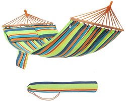 ACAZA Hangmat - Hangmat voor 2 personen - Hammock met 2 Kussens en Verstevigingsstok - 210 x 150 cm - Oranje/Groen