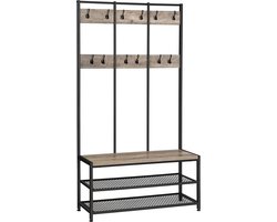 ACAZA Kapstok - Kapstok Staand - Garderoberek - 100 x 40 x 186 cm - Kapstok met Schoenenrek - 24 Haken - Grijs en Zwart - Schoenenrek