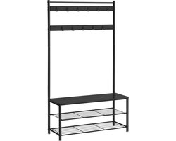 ACAZA Kapstok - Kapstok Staand - Kapstok met Schoenenrek - 85 x 32 x 175 cm - Garderoberek - 11 Haken - Zwart - Schoenenrek