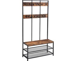 ACAZA Kapstok - Kapstok Staand - Staande kapstok - Garderoberek - 100 x 40 x 186 cm - Kapstok met Schoenenrek - 24 Haken - Vintage Bruin en Zwart - Schoenenrek