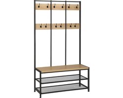 ACAZA Kapstok - Kapstok Staand - Staande Kapstok - Kapstok met Schoenenrek - 100 x 40 x 186 cm - Garderoberek - 24 Haken - Lichte Eik kleur - Schoenenrek