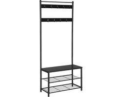 ACAZA Kapstok - Kapstok Staand - Staande Kapstok - Kapstok met Schoenenrek - Garderoberek - 70 x 32 x 175 cm - 9 Haken - Schoenenrek - Zwart