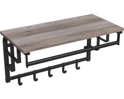 ACAZA Kapstok - Wandkapstok - Kapstok Hangend - 66 x 30 x 27 cm - 5 Verwijderbare Haken met Plank en Kledingstang - Grijs en Zwart