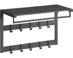 ACAZA Kapstok - Wandkapstok - Kapstok Hangend - 66 x 30 x 42 cm - 10 Verwijderbare Haken met Plank en Kledingstang - Zwart
