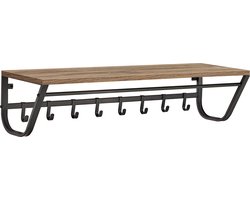 ACAZA Kapstok - Wandkapstok - Kapstok Hangend - 90 x 30 x 20 cm - 8 Haken met Plank en Kledingstang - Essenhout Bruin