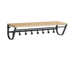 ACAZA Kapstok - Wandkapstok - Kapstok Hangend - 90 x 30 x 20 cm - 8 Haken met Plank en Kledingstang - Lichte Eik