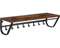 ACAZA Kapstok - Wandkapstok - Kapstok Hangend - 90 x 30 x 20 cm - 8 Haken met Plank en Kledingstang - Vintage Bruin