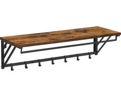 ACAZA Kapstok - Wandkapstok - Kapstok Hangend - 90 x 30 x 26.2 cm - 7 Verwijderbare Haken met Plank en Kledingstang - Bruin Zwart