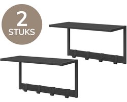 ACAZA Kapstok - Wandkapstok - Wandplank - Wandrek - Set van 2 - Verwijderbare Haken - 50 x 24 x 26.5 cm - Zwart