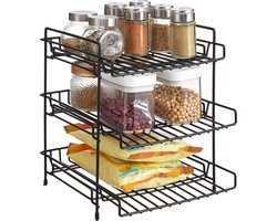 ACAZA Keukenrek - Kruiden Rek - Aanrecht Organiser met 3 niveaus - Keukenrek Aanrecht - Kruiden Organizer - 30 x 26 x 30 cm (L x B x H) - Zwart