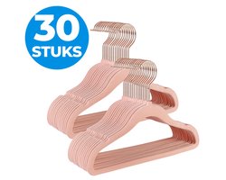 ACAZA Kledinghangers - Kleerhangers - 30 Stuks - Baby/Kind/Kinderen - Anti Slip - Fluweel/Velvet - Lichtroze met Rose Haak