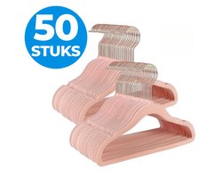 ACAZA Kledinghangers - Kleerhangers - 50 Stuks - Baby/Kind/Kinderen - Anti Slip - Fluweel/Velvet - Lichtroze met Rose Haak
