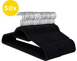 ACAZA Kledinghangers - Kleerhangers - Broekhanger - 50 Stuks - Volwassenen - Anti Slip - Sterk Materiaal - Fluweel/Velvet - Zwart