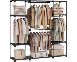 ACAZA Kledingkast - Kledingkasten Slaapkamer - Open Kledingkast - Garderoberek - 151 x 166 x 43 cm - Metaal met Stof - Zwart