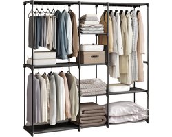 ACAZA Kledingkast - Kledingkasten Slaapkamer - Open Kledingkast - Garderoberek - 182 x 182 x 43 cm - Metaal met Stof - Zwart