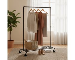 ACAZA - Kledingrek - Garderoberek - Kledingrek met wieltjes - 100 x 163 x 49 cm - Metaal - Zwart
