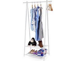 ACAZA Kledingrek - Garderoberek - Met Schoenenrek - 64 x 41 x 155 cm - Metaal - Wit