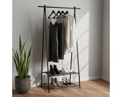 ACAZA Kledingrek - Met Schoenenrek - 155 x 64 x 41 cm - Garderoberek - Metaal - Zwart
