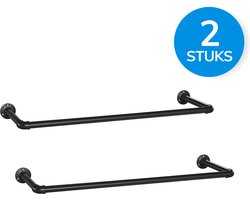 ACAZA Kledingstang - Set van 2 - Garderoberek - Kledingstangen voor aan de muur - 92 cm - Tot 50 kg Draagvermogen - Metaal - Zwart