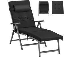 ACAZA Ligbed Tuin - Ligstoel - Zonnebed - Stretcher - Ligzetel Buiten - Ligbed Opvouwbaar - Strandbed - Lounge Bed - Tot 150 kg - 7 Standen - Inclusief Kussen, Hoofdsteun en Zonnescherm - Antraciet