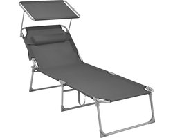 ACAZA Ligstoel XL - Ligbed - Ligstoel Tuin - Extra breed - Ligbed met Hoofdsteun, Zonnescherm & verstelbare Rugleuning - Ligstoelen inklapbaar - 71 x 193 x 29,5 cm - tot 150 kg Belastbaar - Grijs