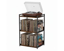 ACAZA LP Opbergsysteem - LP Houder - LP Rek - Vintage Bruin / Zwart - 45 x 30 x 66 cm (L x B x H) - Platenspeler Meubel - Vinyl Opbergsysteem - Platenrek - Platenkast - 200 Platen