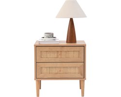 ACAZA Nachtkastje - Nachtkastjes - 48 x 39 x 49 cm (B x D x H) - Eiken Kleur - Rotan accent - Nachtkastje met Lade - Kast - Kasten - Nachtkastje hout