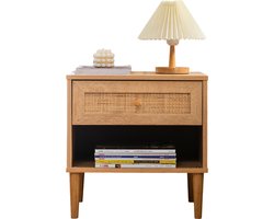 ACAZA Nachtkastje - Nachtkastjes - Eiken kleur - 48 x 39 x 49 cm (B x D x H) - Rotan accent - Nachtkastjes - Kast - Kasten - Rotan Kast - Kast met Lades - Table de chevet - Nachtkastjes Modern
