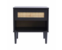ACAZA Nachtkastje - Nachtkastjes - Zwart - 48 x 39 x 49 cm (B x D x H) - Rotan accent - Nachtkastjes - Kast - Table de chevet - Nachtkastjes Modern