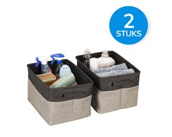 ACAZA Opbergmanden - Stoffen Opbergmand - Set van 2 - 37x23x27 cm - Grijs en Zwart - Opbergdoos - Opvouwbaar