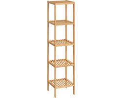ACAZA Opbergrek - 146 x 33 x 33 cm - Badkamerrek - Badkamermeubel - Verstelbare Planken - Bamboe