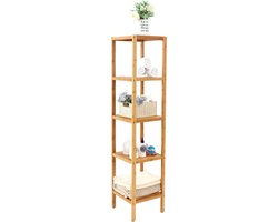ACAZA - Opbergrek - Badkamerrek - Keukenrek - 33 x 33 x 146 cm - Verstelbare Planken - Bamboe
