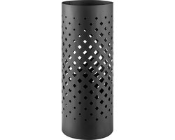 ACAZA Paraplubak - Paraplubak met Vierkanten Motief - Zwart - 49 cm Hoog - Paraplubak Rond - Parapluhouder - Metaal - Paraplubakken voor Paraplu's en Wandelstokken