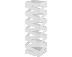 ACAZA Paraplubak - Paraplubak Wit met Geo Motief - 49 cm Hoog - Paraplubak Vierkant - Parapluhouder - Metaal - Paraplubakken voor Paraplu's en Wandelstokken