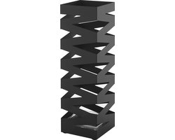 ACAZA Paraplubak - Paraplubak Zwart met Geo Motief - 49 cm Hoog - Paraplubak Vierkant - Parapluhouder - Metaal - Paraplubakken voor Paraplu's en Wandelstokken