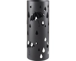 ACAZA Paraplubak - Paraplubak Zwart met Regen Motief - 49 cm Hoog - Paraplubak Rond - Parapluhouder - Metaal - Paraplubakken voor Paraplu's en Wandelstokken