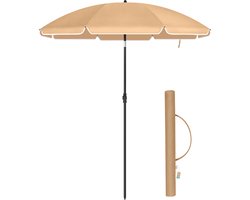 ACAZA Parasol - Strandparasol - Zandbruin - 160 cm diameter - inclusief Draagtas - Rond - Tuinparasol - Kantelbaar - Waterdicht - Terras Parasol voor Appartement - Parasol Strand - Tot 2 Personen